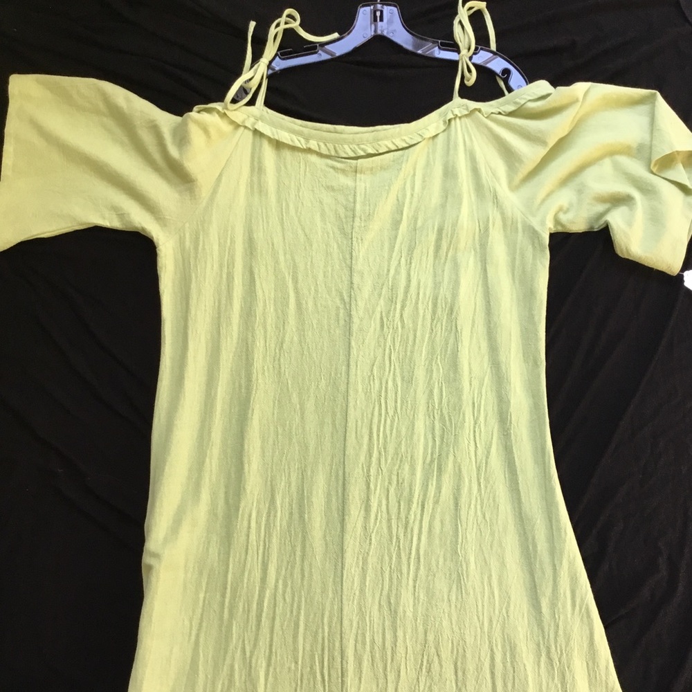 A beautiful, linen chartreuse green dress.